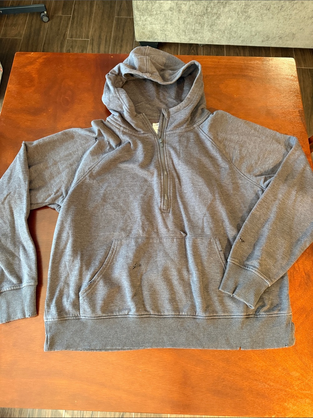Women’s plus distressed Gray Half-Zip Hooded Pullover Sweatshirt hoodie